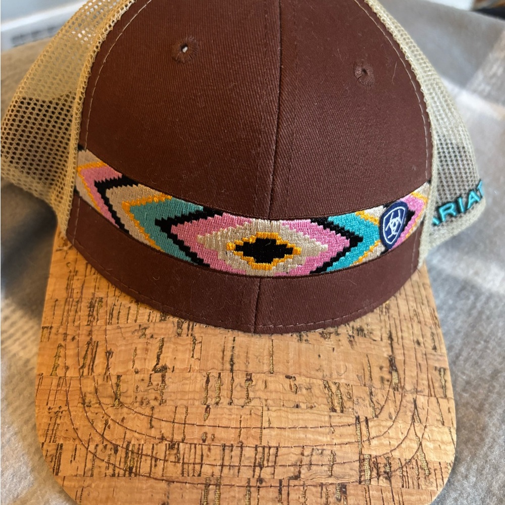 Ariat Brown Trucker Hat with Colorful Geometric Band